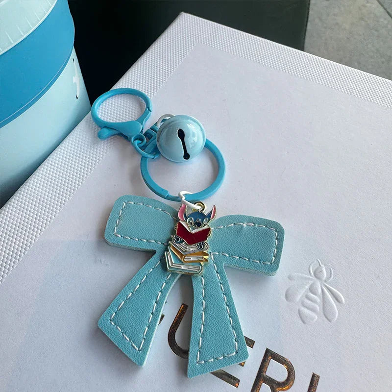 Stitch Leather Bow Charm Keychain