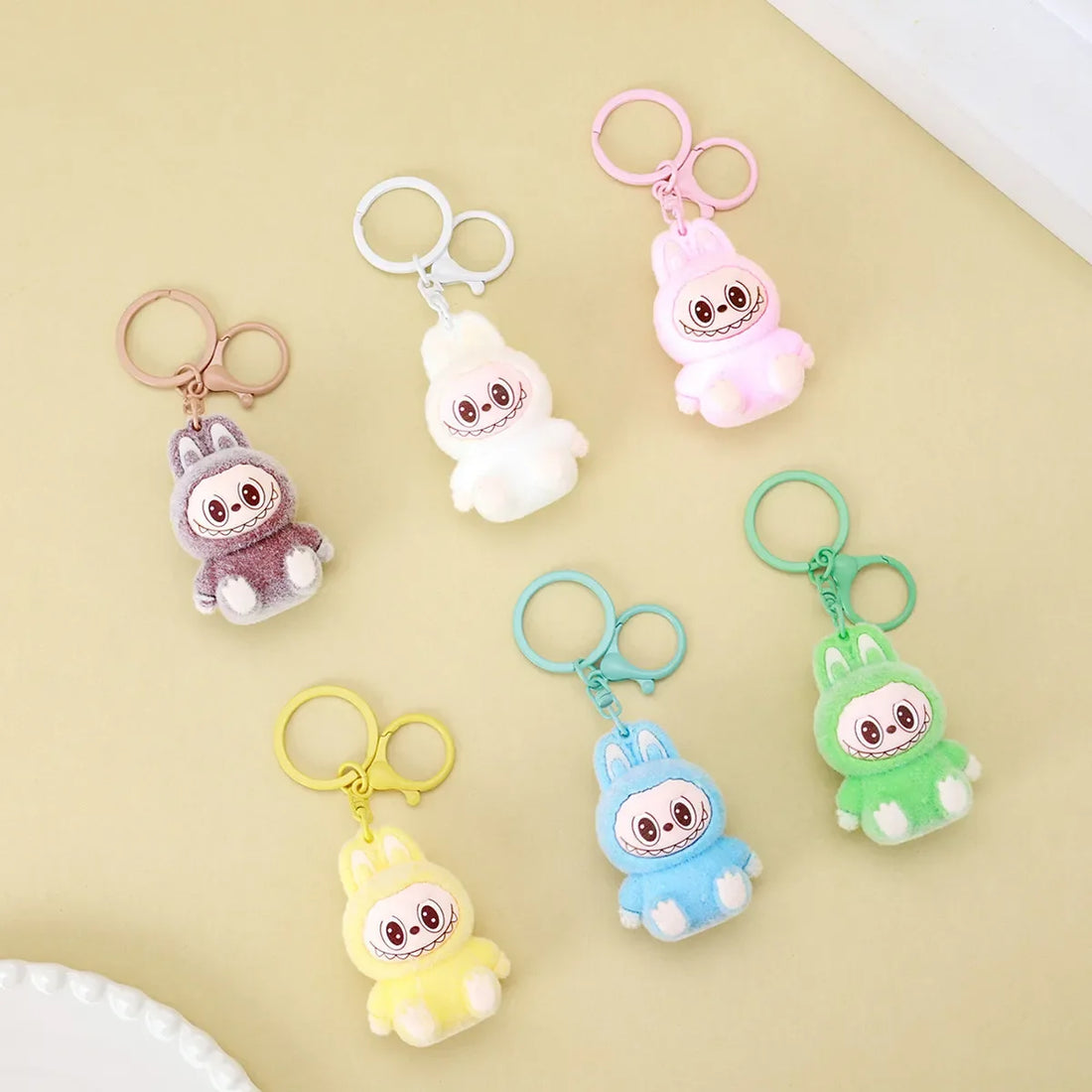 Seated Labubu Flocking Keychain