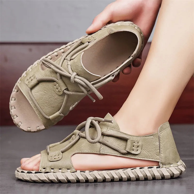 Urban Trek Men's Roman Leather Lace-Up Sandals