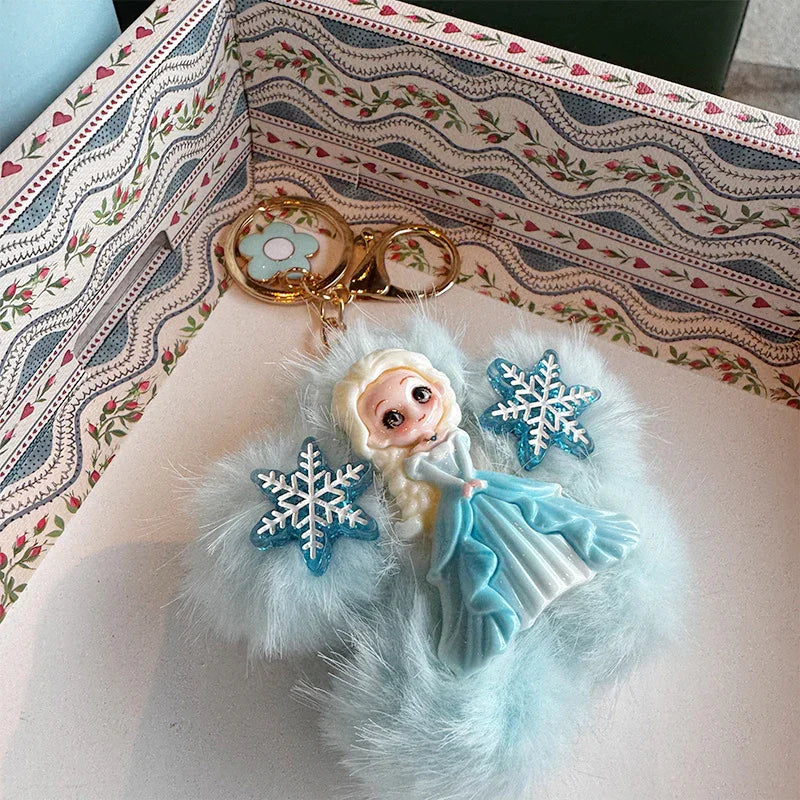 Fluffy Elsa Plush Charm Keychain
