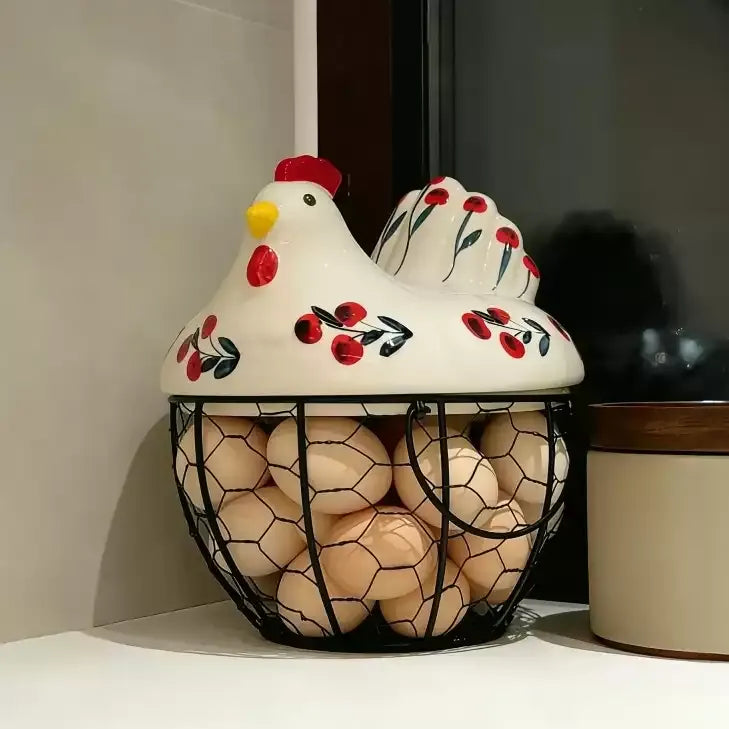 Ceramic Hen Egg Basket Storage Holder