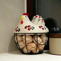 Ceramic Hen Egg Basket Storage Holder