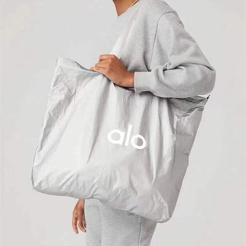 Alo Yoga Silver Textured Shopping Tote
