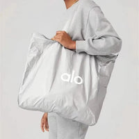 Alo Yoga Silver Textured Shopping Tote