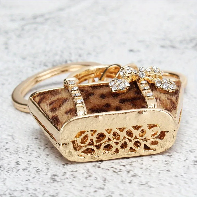 Luxurious Leopard Crystals Handbag Keychain