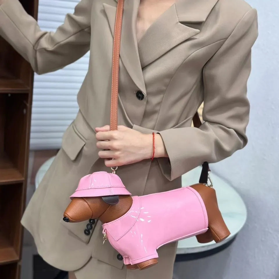 Berry-Sweet Raincoat Dachshund Crossbody Bag