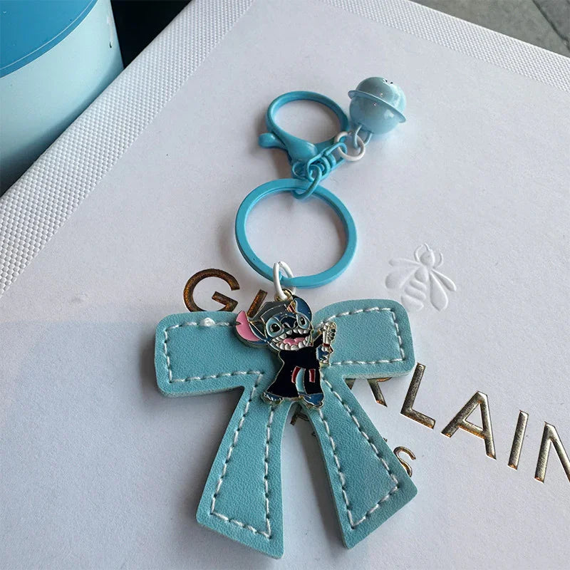 Stitch Leather Bow Charm Keychain