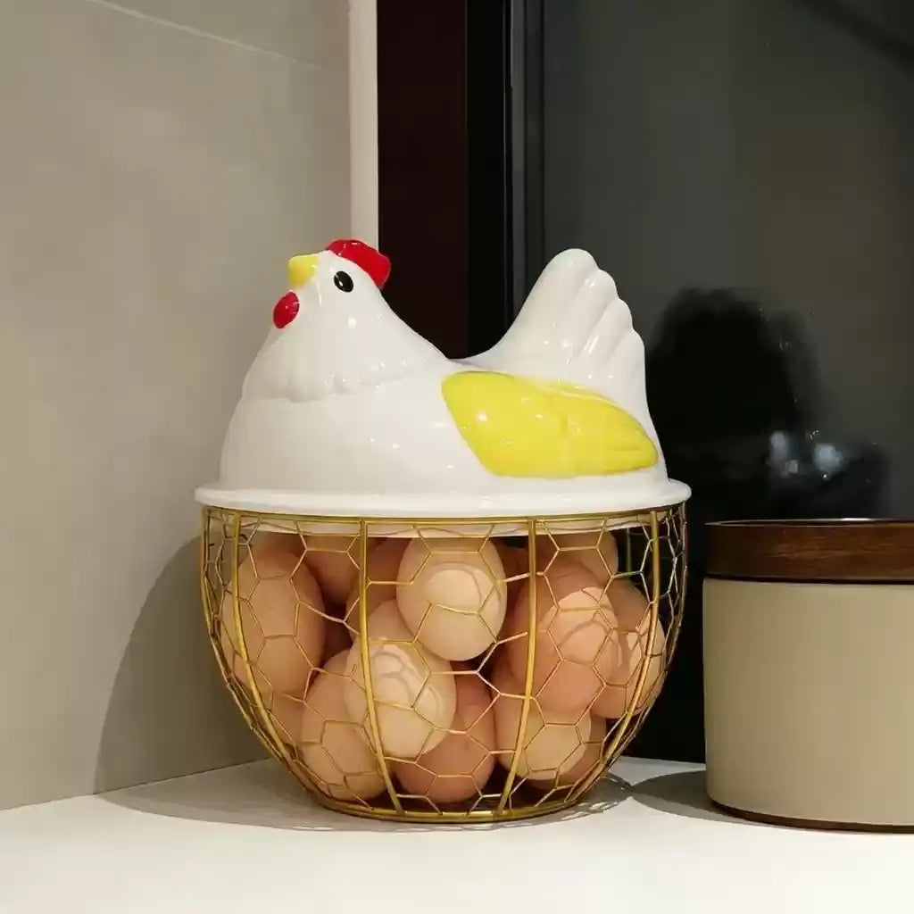 Ceramic Hen Egg Basket Storage Holder