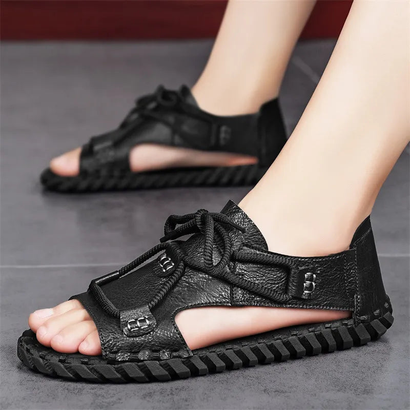 Urban Trek Men's Roman Leather Lace-Up Sandals