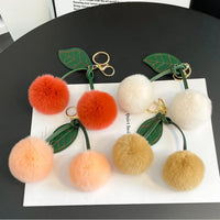Fluffy Cherry Pom Pom Plush Keychain