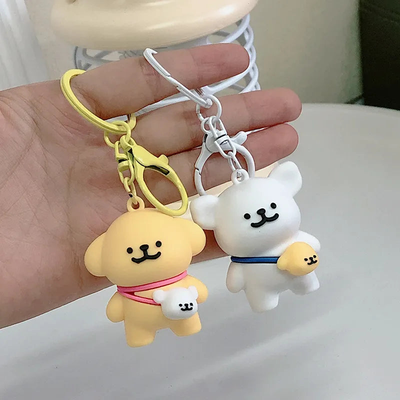 Cute Line Puppies Couple Keychain