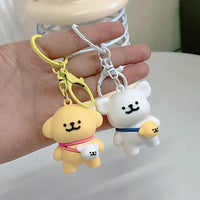 Cute Line Puppies Couple Keychain