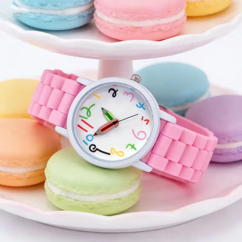 Whimsical Doodle Palette Pencil Pointer Quartz Watch