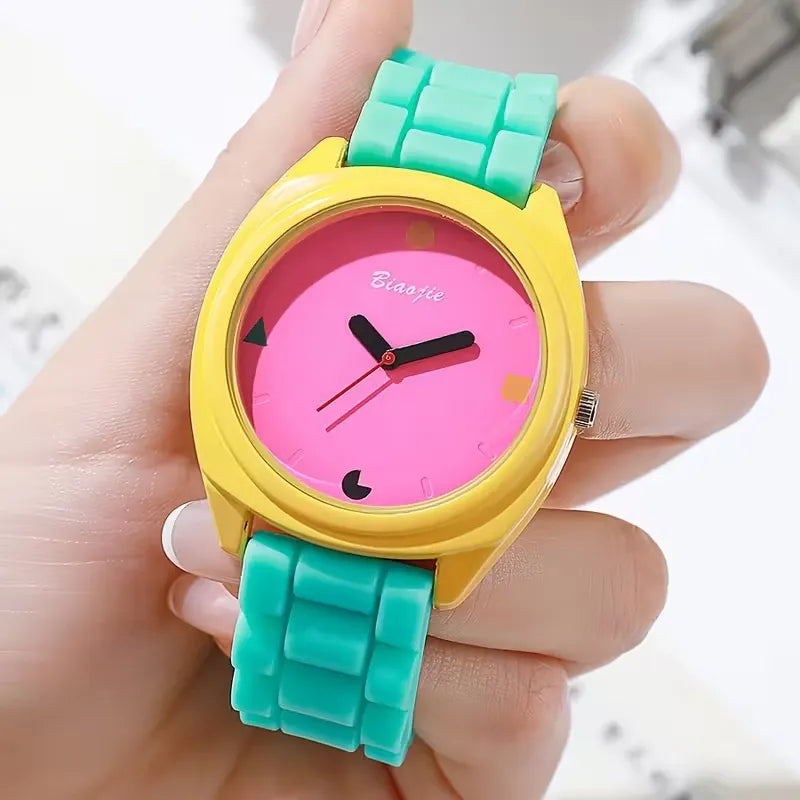 Vintage Neo-Pop Minimalist Color-Clash Watch