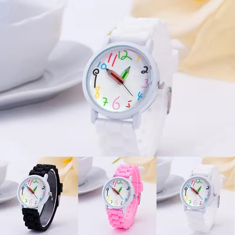 Whimsical Doodle Palette Pencil Pointer Quartz Watch