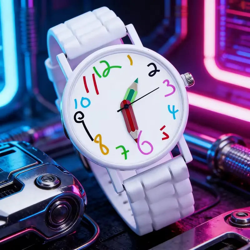 Whimsical Doodle Palette Pencil Pointer Quartz Watch
