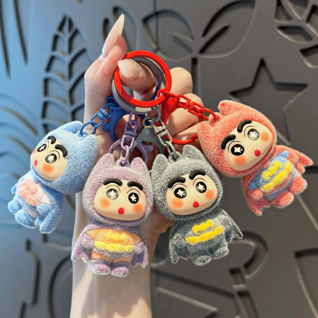 Bat Hero Shinchan Flocked Keychain