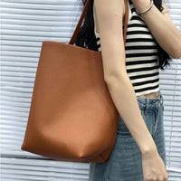 The Row Large-Capacity Pebbled Leather Bucket Bag