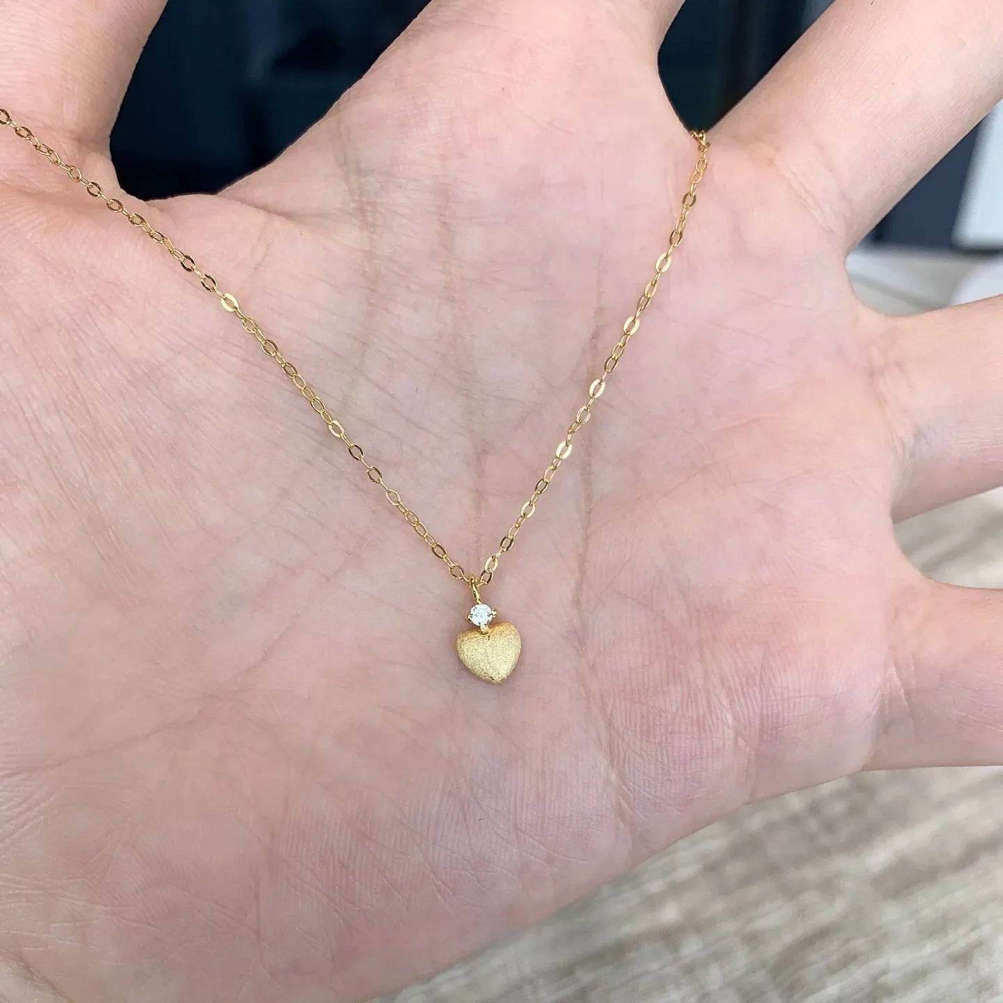 Brushed Peach Heart Minimalist Necklace