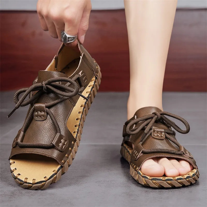 Urban Trek Men's Roman Leather Lace-Up Sandals