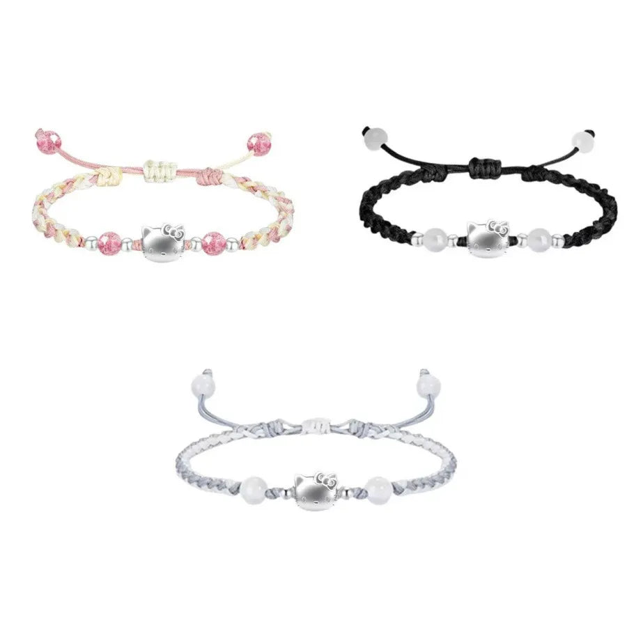 Hello Kitty Sterling Silver Braided Charm Bracelet
