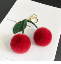 Fluffy Cherry Pom Pom Plush Keychain