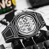 Cyberpunk Cel-Shaded Monochrome Digital Watch