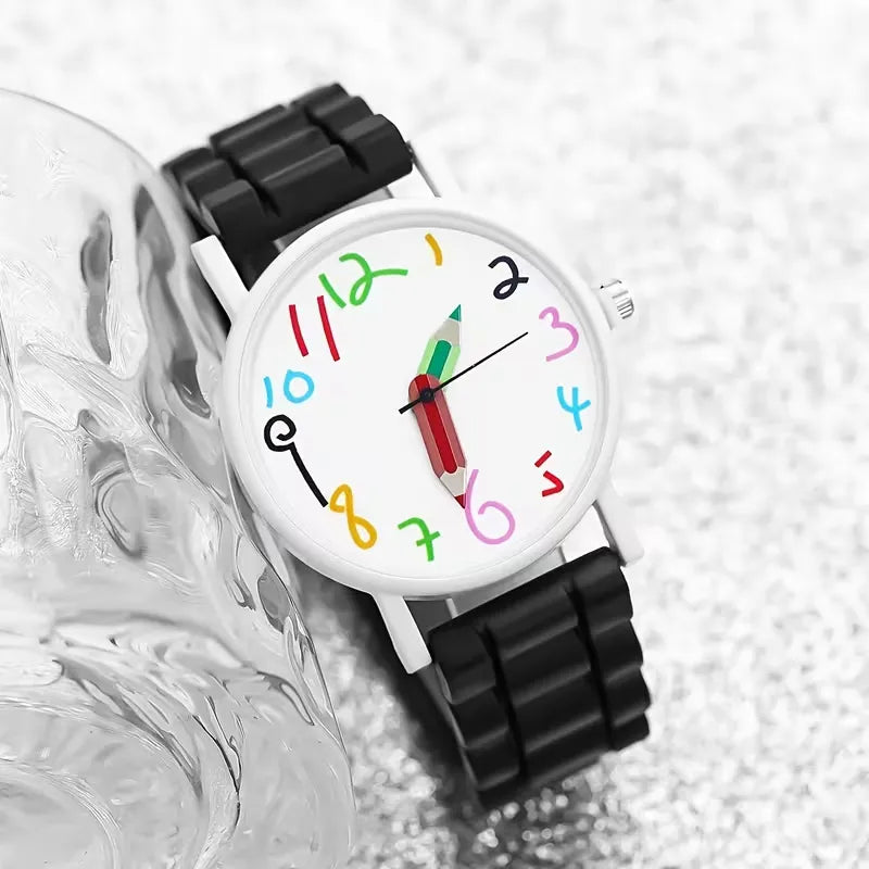 Whimsical Doodle Palette Pencil Pointer Quartz Watch
