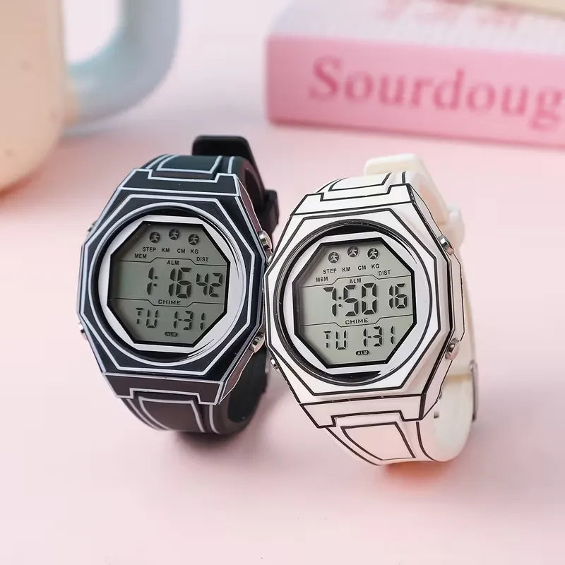 Cyberpunk Cel-Shaded Monochrome Digital Watch