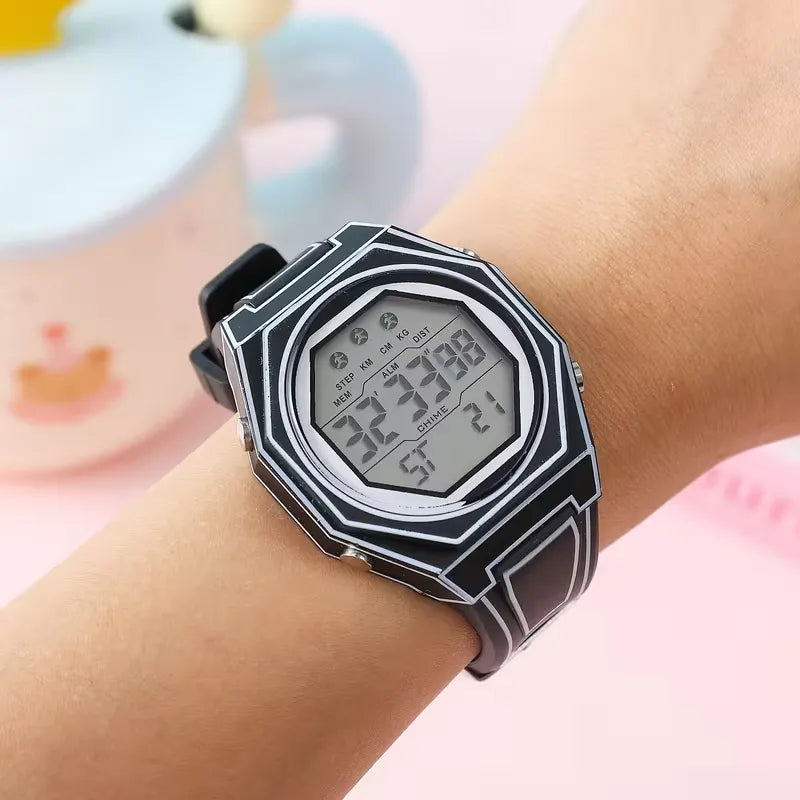 Cyberpunk Cel-Shaded Monochrome Digital Watch