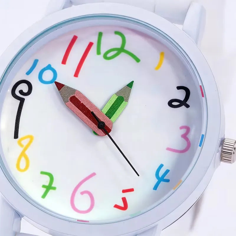 Whimsical Doodle Palette Pencil Pointer Quartz Watch