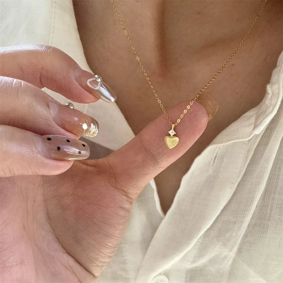 Brushed Peach Heart Minimalist Necklace