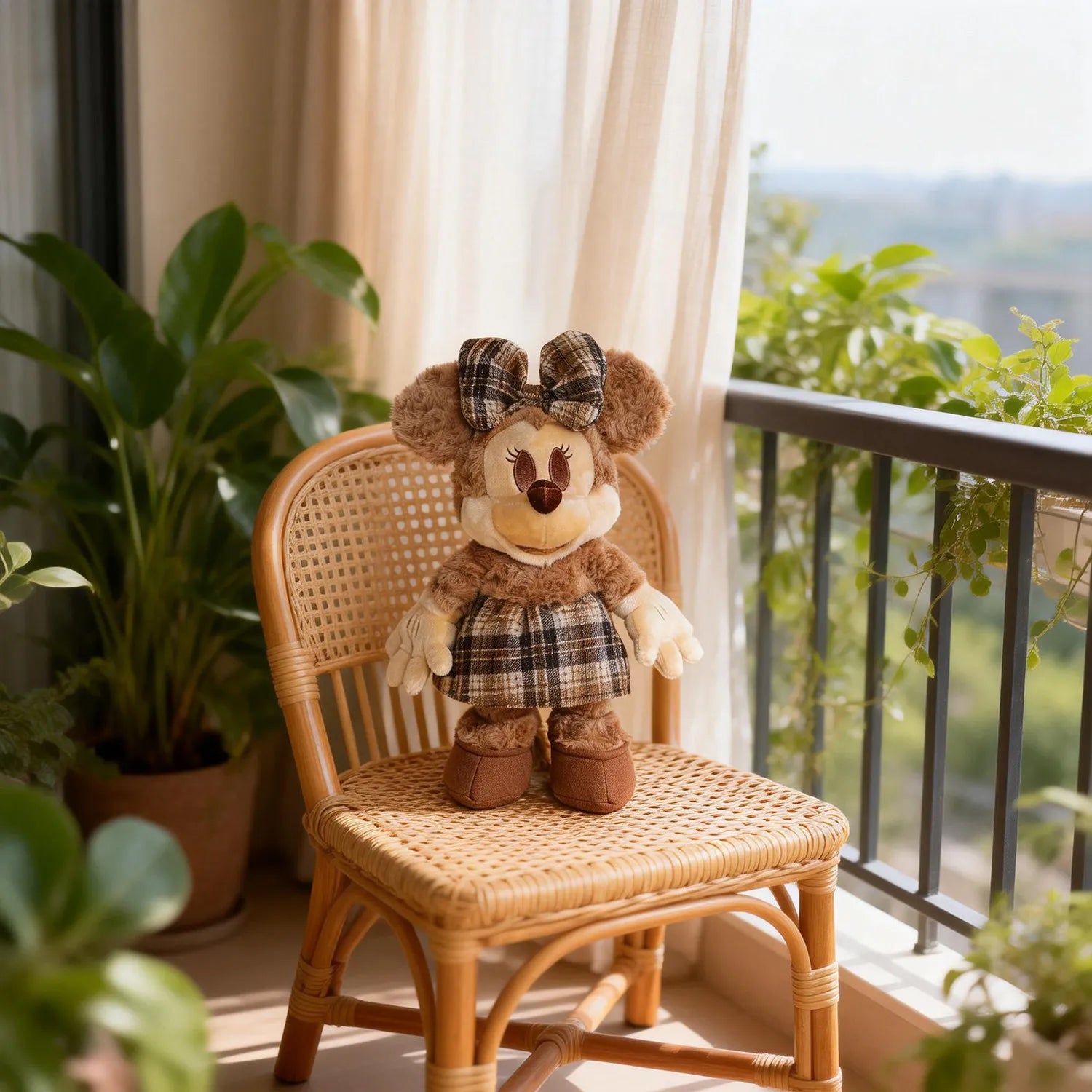 Chocolate Plaid M&M Mouse Comfort Plush