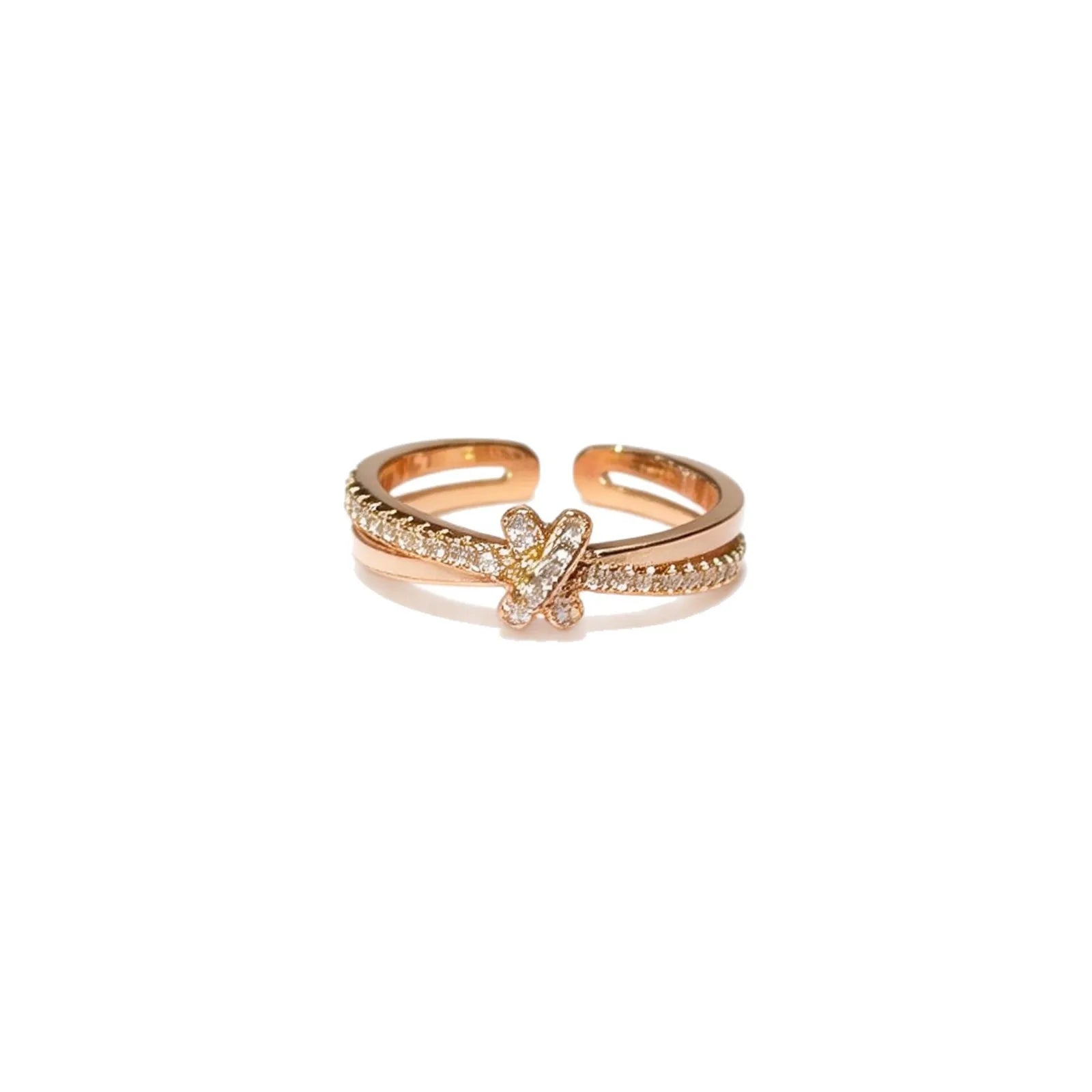 Double-Layer Luxe Zircon Bowknot Ring
