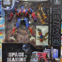 Toy package of a space marine model with 'TENWEI' branding on a colorful background.