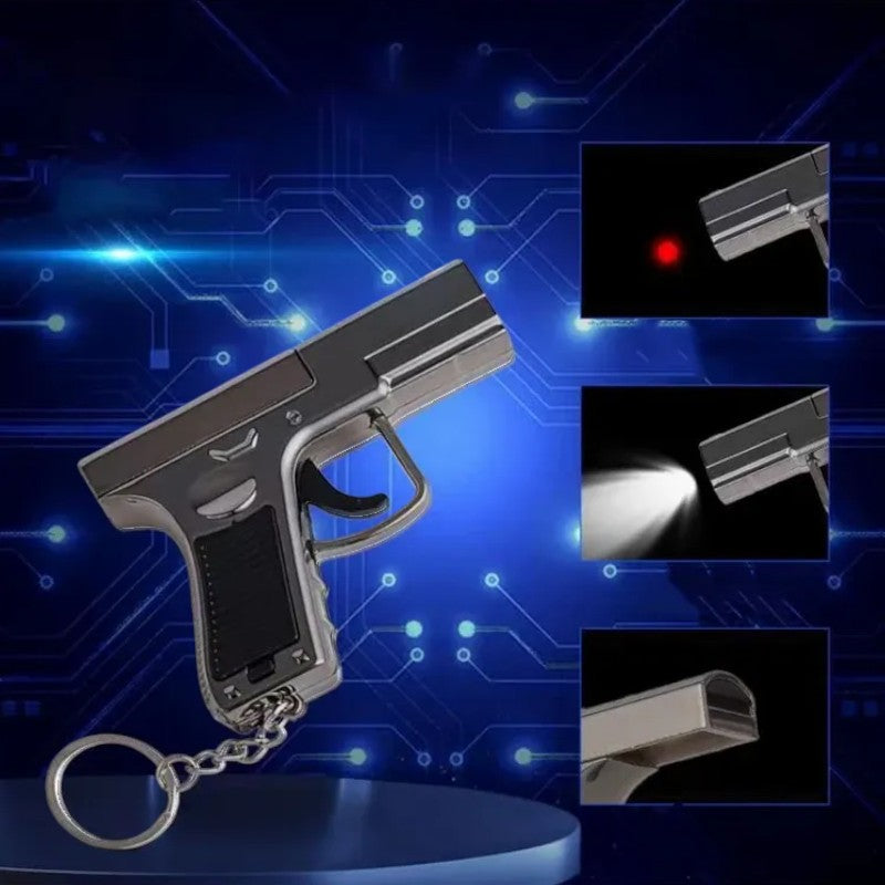 Dual Action Laser LED Pistol Keychain