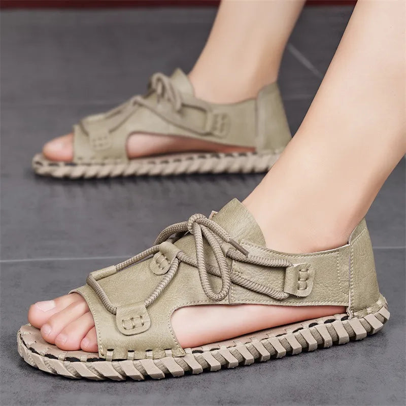 Urban Trek Men's Roman Leather Lace-Up Sandals
