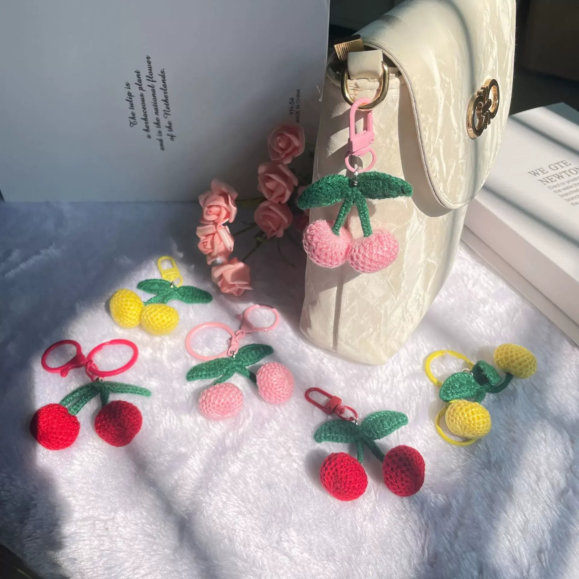 Sweet Stitch Handmade Cherries Keychain