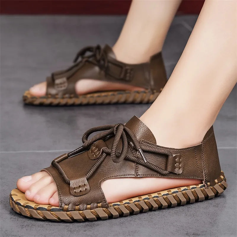 Urban Trek Men's Roman Leather Lace-Up Sandals