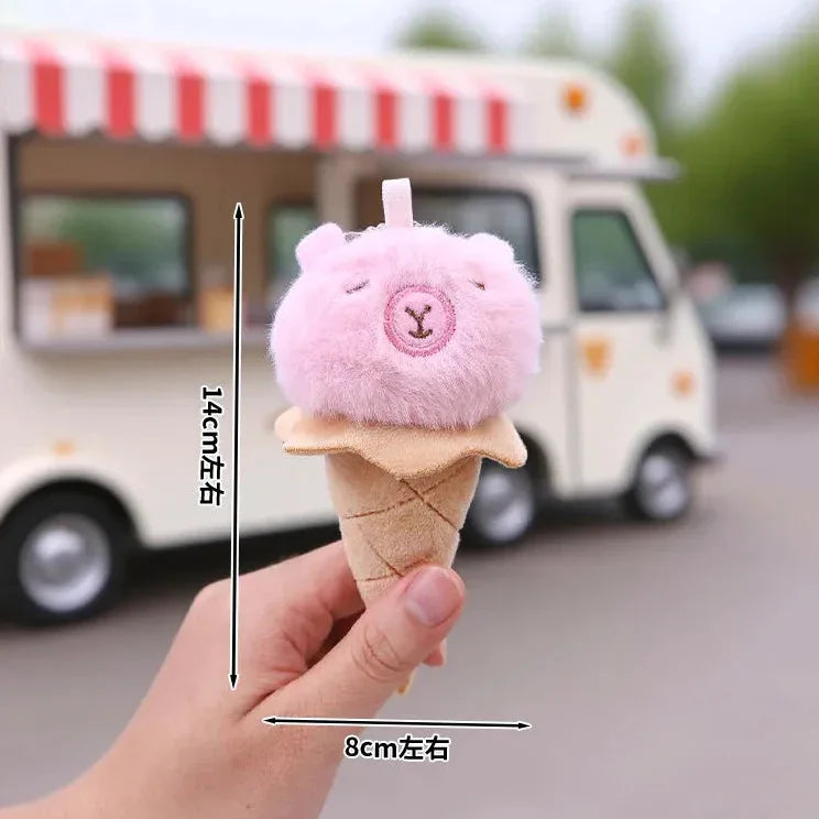 Capybara Ice Cream Cone Plush Keychain