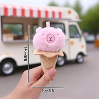 Capybara Ice Cream Cone Plush Keychain