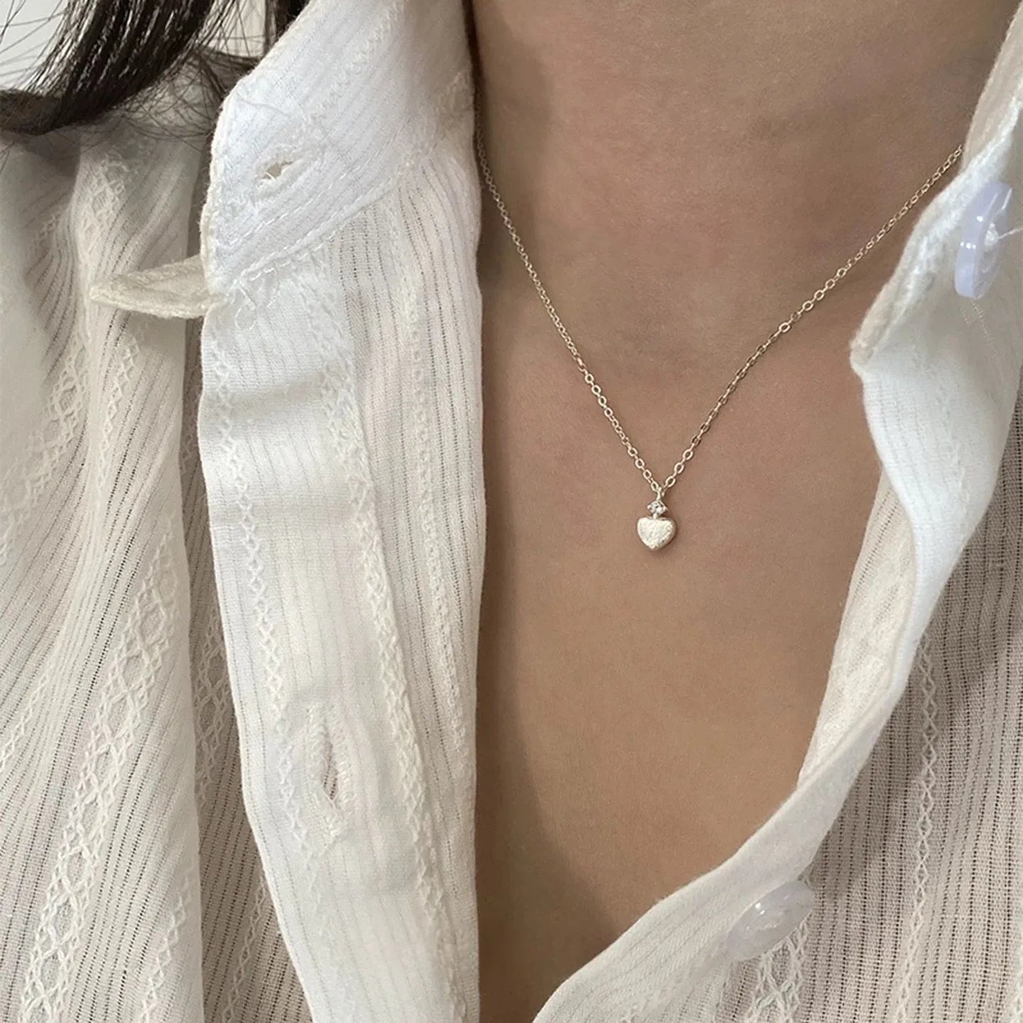 Brushed Peach Heart Minimalist Necklace