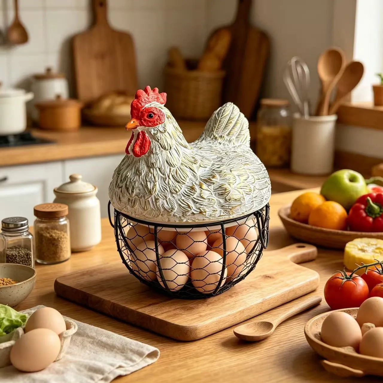 Ceramic Hen Egg Basket Storage Holder