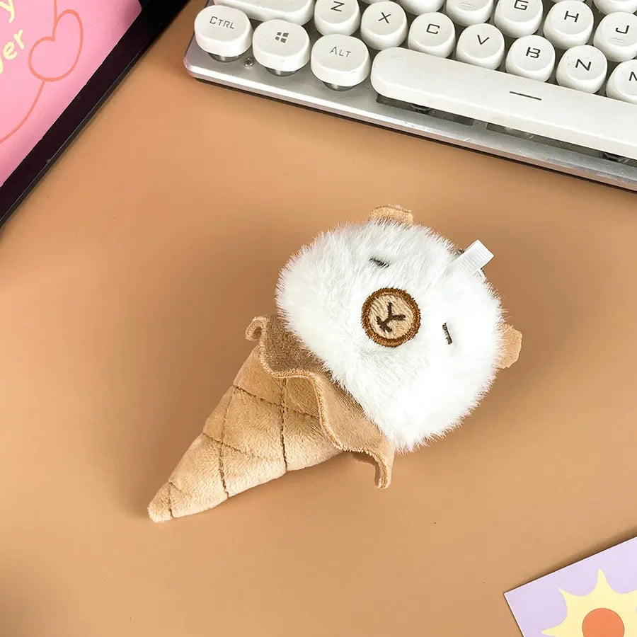 Capybara Ice Cream Cone Plush Keychain