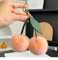 Fluffy Cherry Pom Pom Plush Keychain