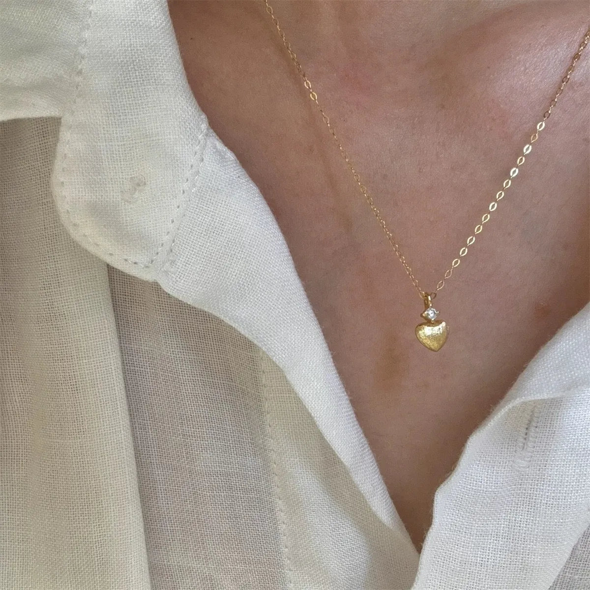 Brushed Peach Heart Minimalist Necklace