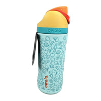 Children's water bottle with colorful lid on a gray background