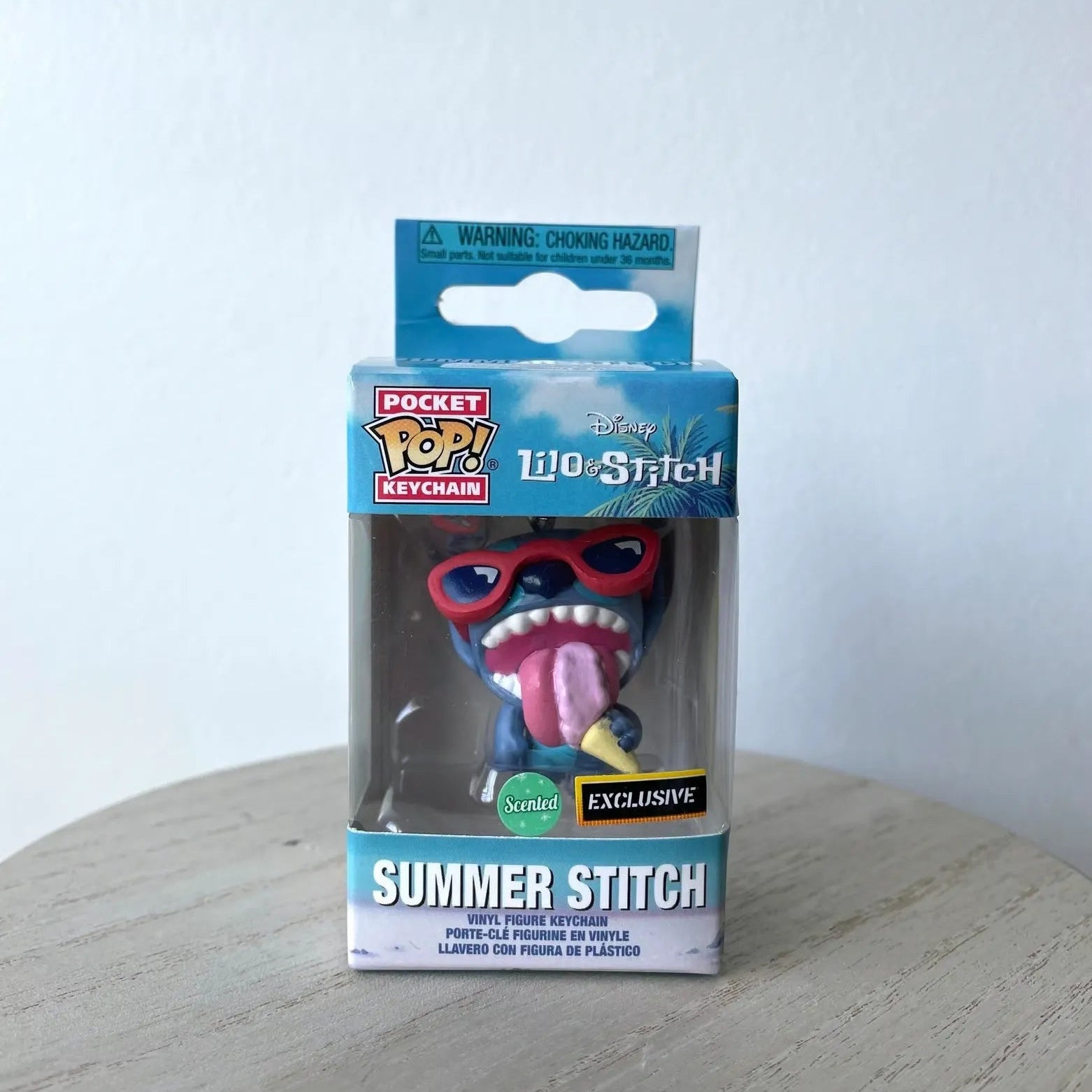 Packaged Pocket Pop! keychain of Summer Stitch from Lilo & Stitch on a white background