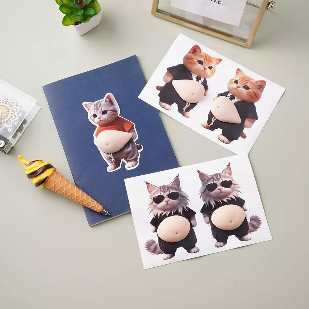 3D Chubby Boss Cat Belly Squishy Sticker