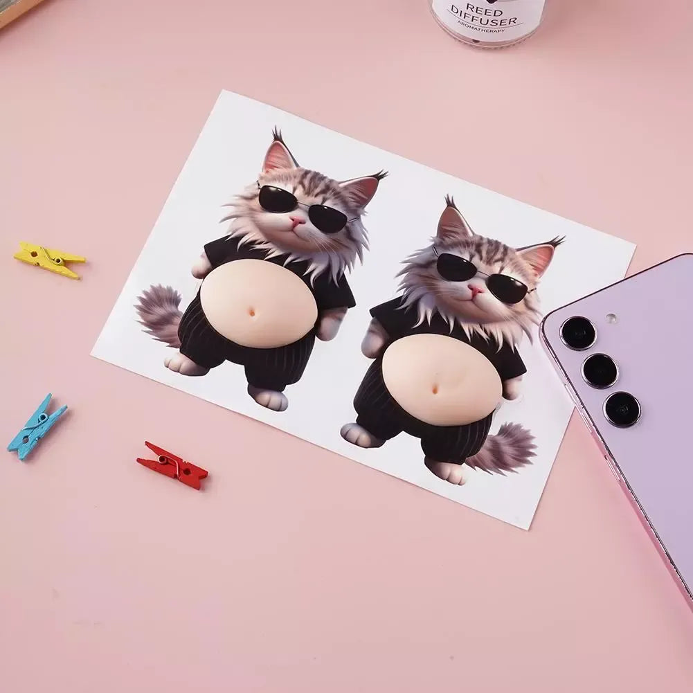 3D Chubby Boss Cat Belly Squishy Sticker